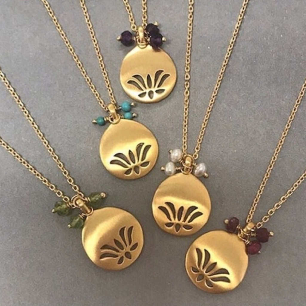 Satya Genuine Semi Precious Birthstone Lotus Pendant Necklace-Boutique 67$